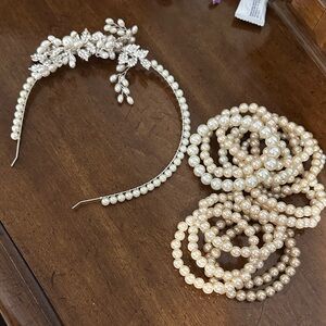Pearl Floral Bridal Headband - Champagne Pearl